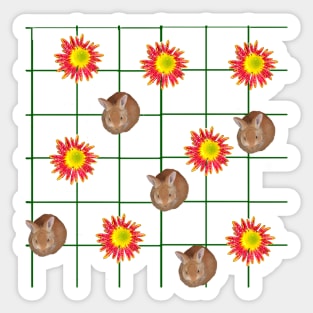 Daisies and bunny rabbits on a grid - cute baby ginger bunny rabbit Sticker